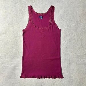 Y2K American Eagle Outfitters Women's Large Burgundy Cami with Lace Trim
